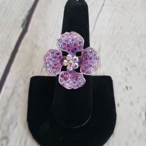 Y2K Purple Rhinestone Girly Pretty Flower Power Ring